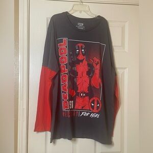 Marvel Deadpool Red and Black Long Sleeve Tee Size: 2XL